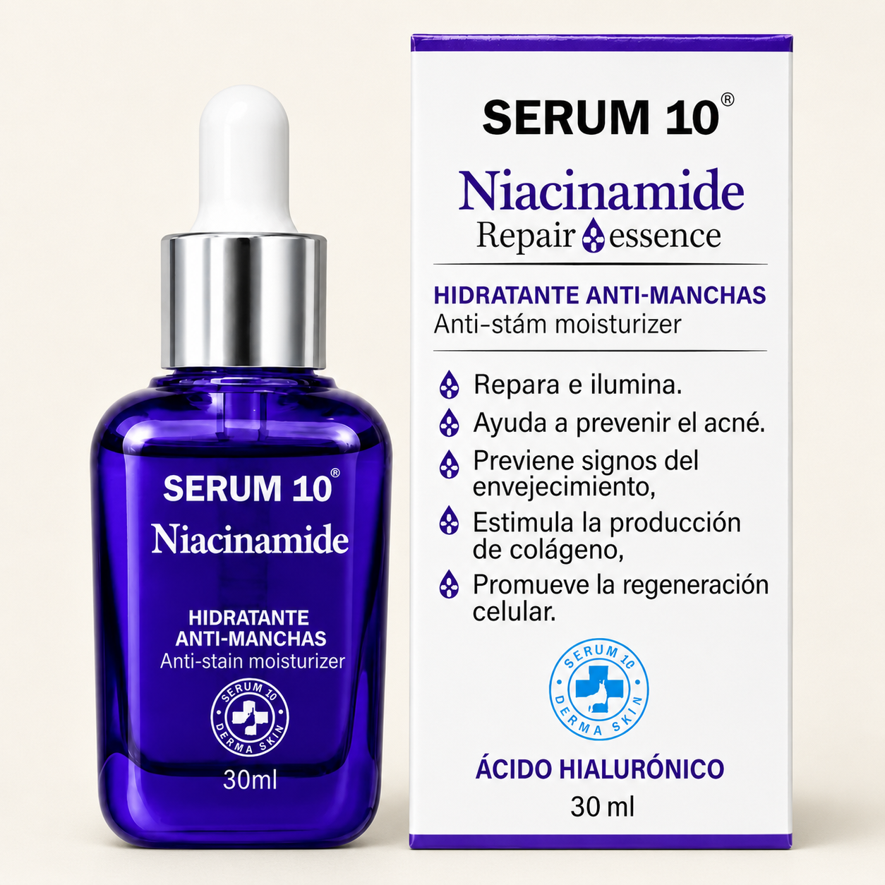 Serum 10 · Sérum de Niacinamida Antimanchas con Ácido Hialurónico · 30 ml